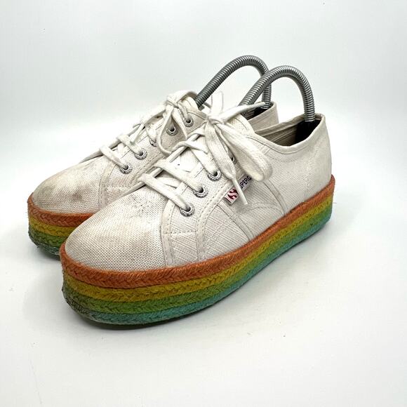 Superga 2790 White and Rainbow Platform Sneakers Women's 7.5 US - Picture 1 of 9